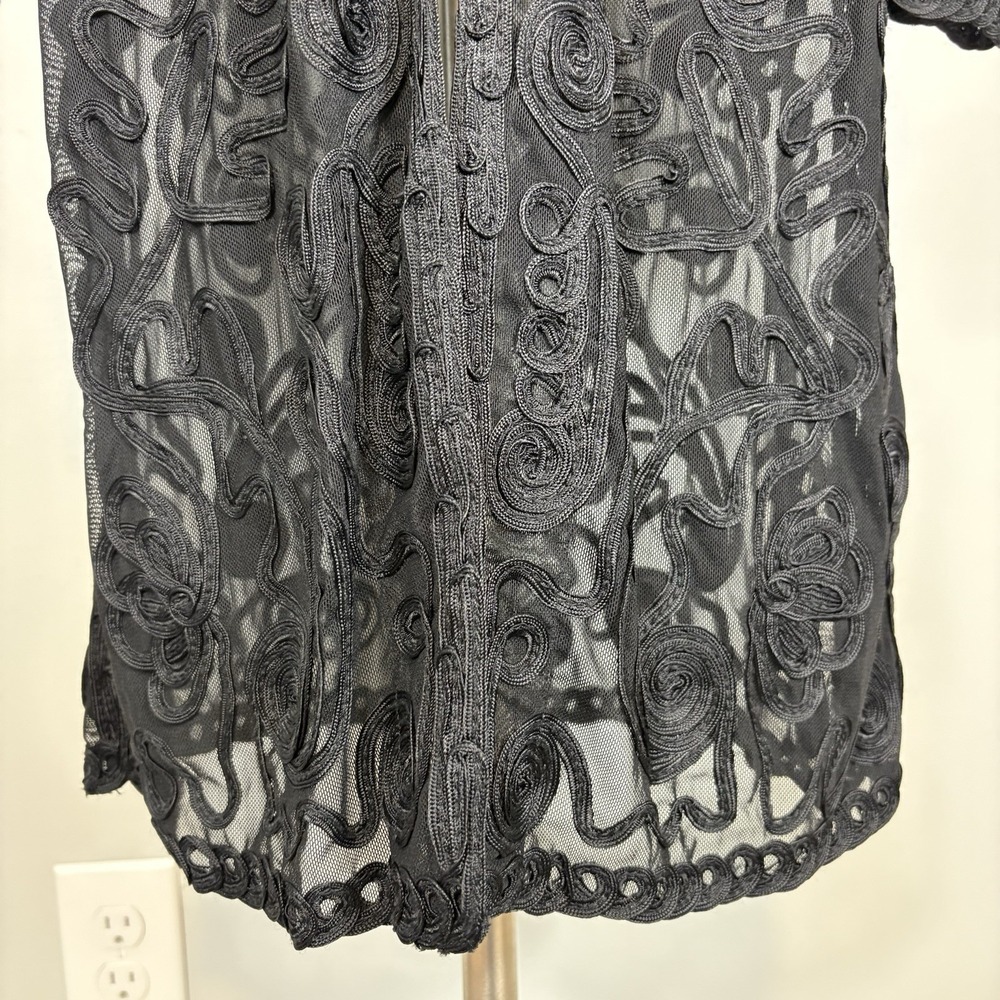 Cache Y2K Black Soutache Mesh Duster Cardigan Lace Sheer Button Front M Gothic - Picture 4 of 11